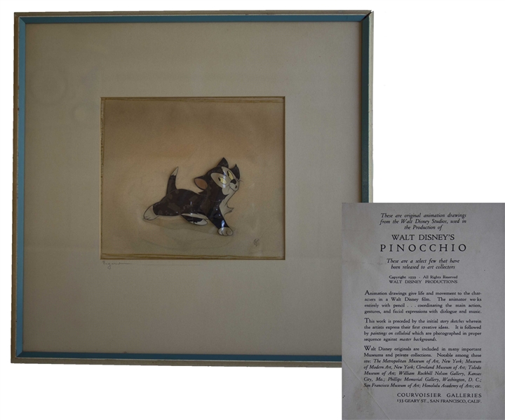 ''Pinocchio'' Animation Cel by Walt Disney of Figaro the Cat -- With Courvoisier Label